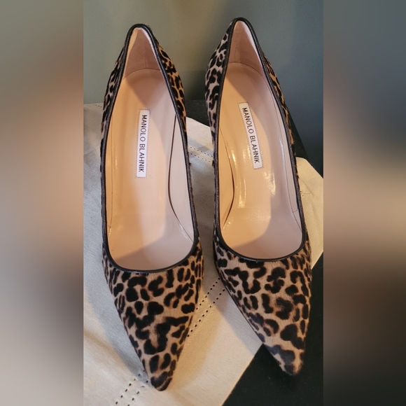 $950 New In Box Manolo Blahnik BB 105 Leopard Pony Black Shoes Pumps 38.5 - Picture 4 of 8